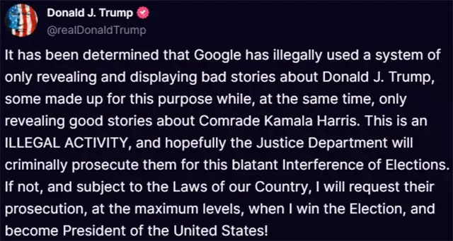 Trump kundër Google: ‘BigG favorizon Harris’