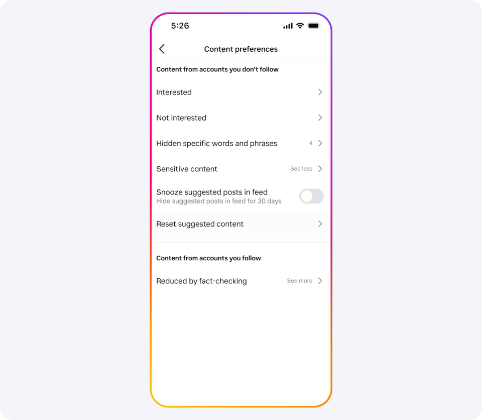 Instagram tani ju lejon të rivendosni sugjerimet